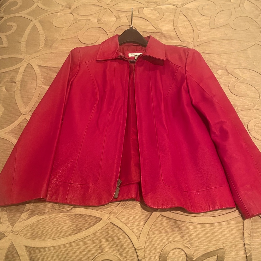 Red Leather Coat Ladies Size Small